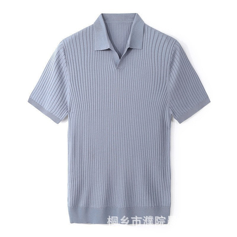 Men's Lapel Ice Silk Breathable Fashion Fashion Short Sleeve